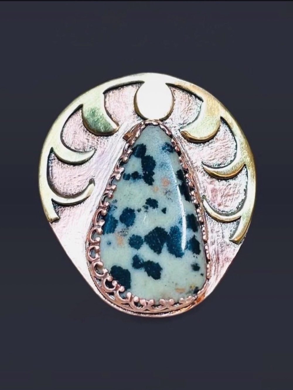 Freeform Dalmatian Jasper + Mixed Metal Halo Ring (10.5)